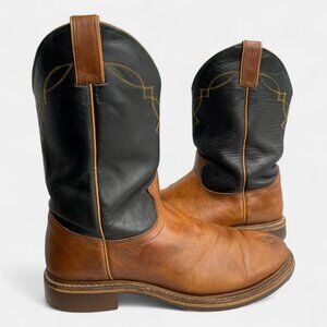 Justin Leather Western Cowboy Roper Black Brown Biker Boots Men's 11 D